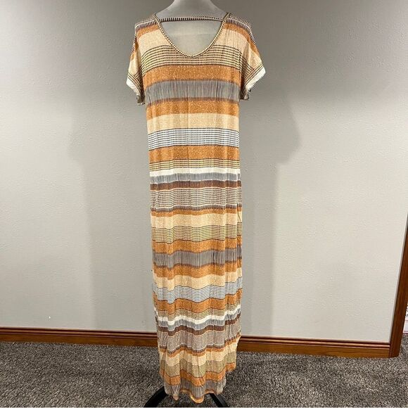 LuLaRoe Earthy Tones Striped Maxi stretchy Dress size medium - Picture 6 of 12